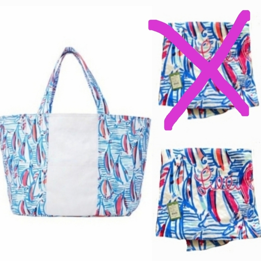 NWT Lilly Pulitzer Red Right Return Beach Tote And (1) One Towel New RARE! HTF
